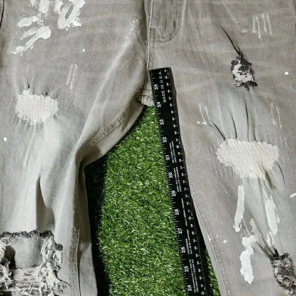 KDNK 11 4 14 11 Jeans Men 34 Gray Bleach Splatter Zip Leg Ripped Distressed - Picture 8 of 9